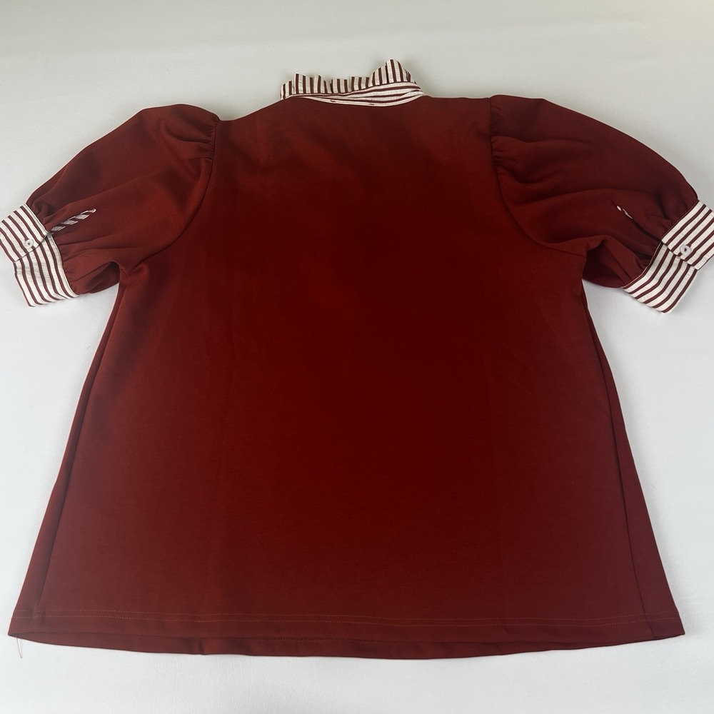 entro Rust Henley Top with Striped Collar & Cuffs - Like New Fall Transition - Picture 5 of 8